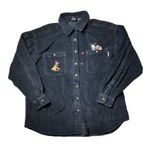 Mickey Unlimited Disney‎ Corduroy Shirt XL Long Black Sleeve Button Up